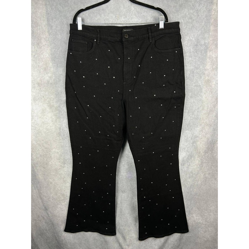 ANN TAYLOR The Flare High Rise‎ Black Embellished Jeans Women's Size 14